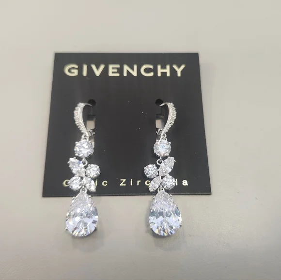 NWT Givenchy Silver-Tone Cubic Zirconia Triple Drop Earrings - Picture 3 of 4